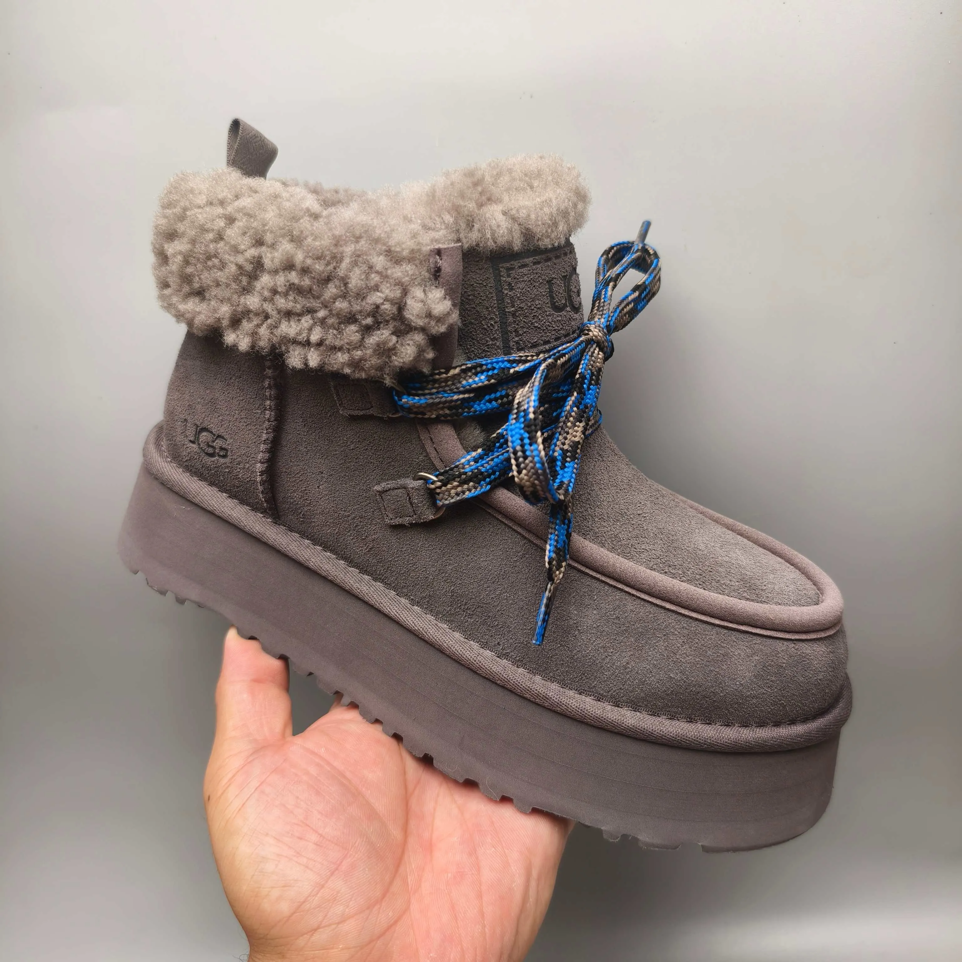 💰560 UGG sheepskin all-in-one snow boots 3954 thick-soled lace-up women's boots Color: Maroon Black Chocolate Brown Gray Size: 35-41